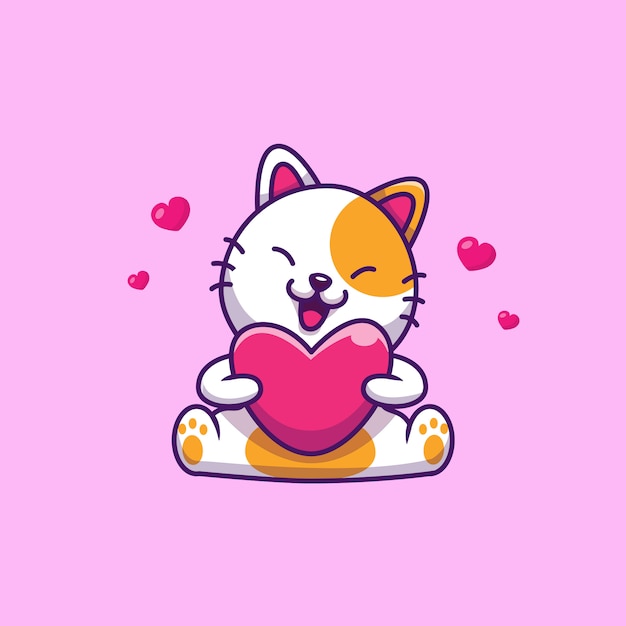 Premium Vector Cute cat holding love heart