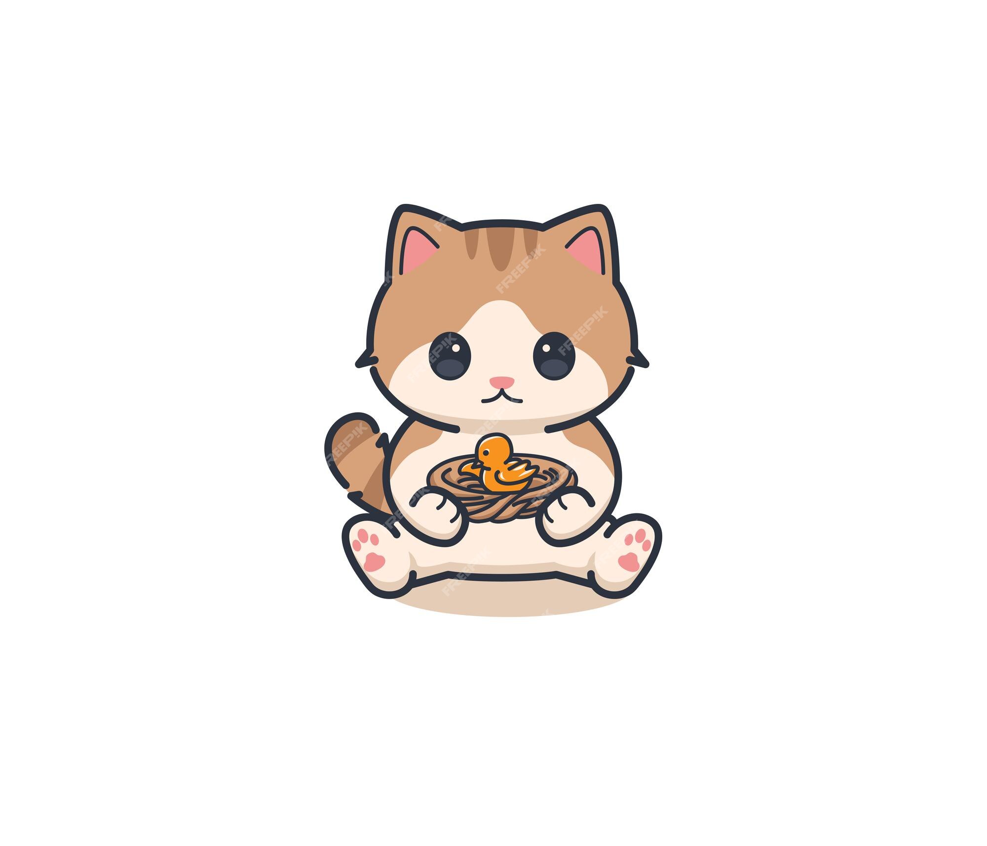 Premium Vector | Cute cat holding nest and little bird