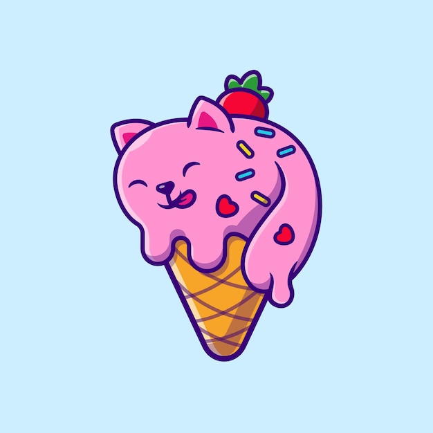 Free Vector | Cute cat ice cream cone cartoon icon illustration.