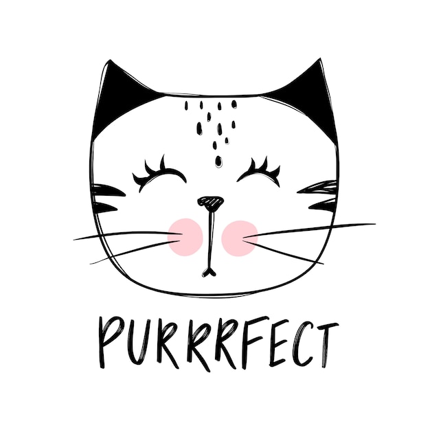 かわいい猫のイラスト 手描きのスタイリッシュな子猫 プレミアムベクター