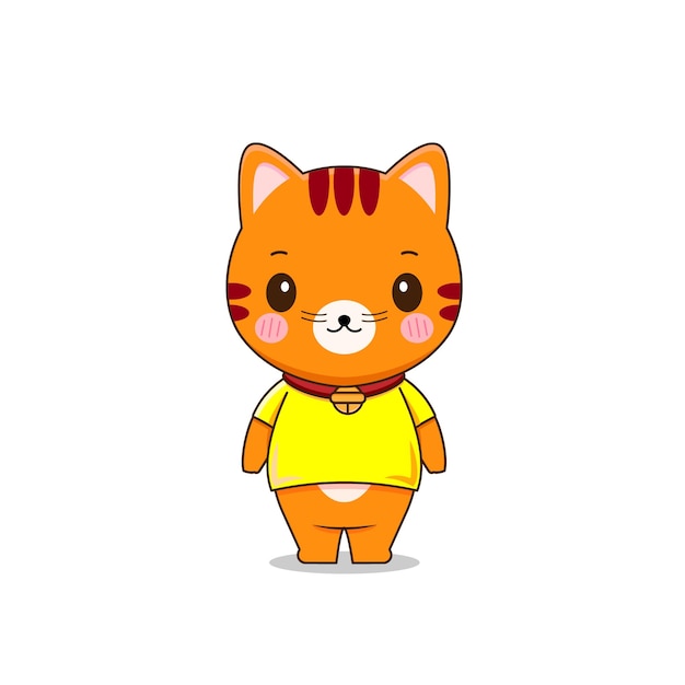 白い背景で隔離ちびキャラクターのかわいい猫のイラスト プレミアムベクター