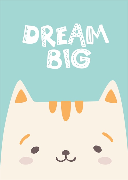 夢の大きなレタリングのかわいい猫イラスト プレミアムベクター