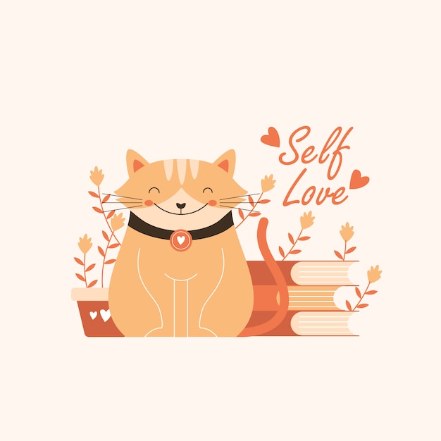 プレミアムベクター 自己愛の引用とかわいい猫イラスト