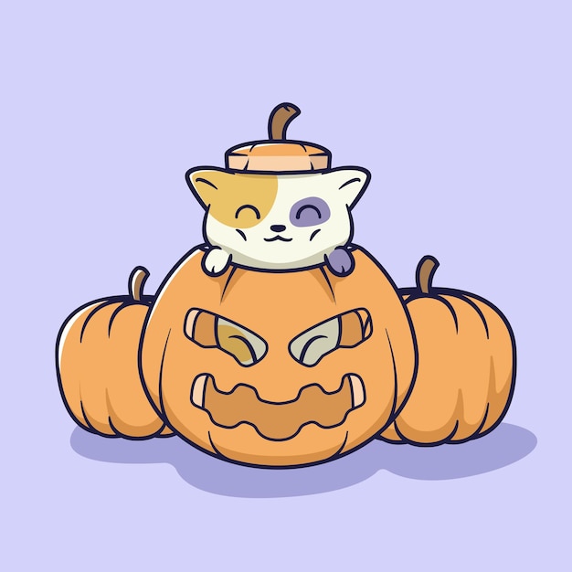Premium Vector | Cute cat inside halloween pumpkin illustration