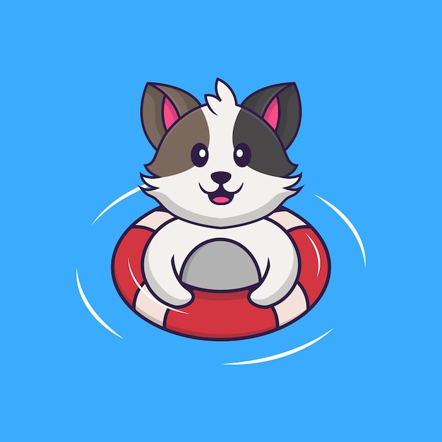 Premium Vector | Cute cat is swimming with a buoy animal cartoon ...