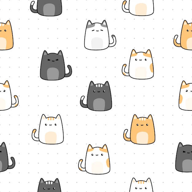 Download Premium Vector | Cute cat kitten cartoon doodle seamless ...
