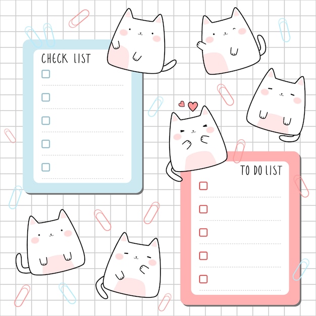 Premium Vector Cute cat kitten check to do list cartoon template