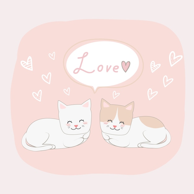 Premium Vector | Cute cat lover couple with love sign doodle cartoon