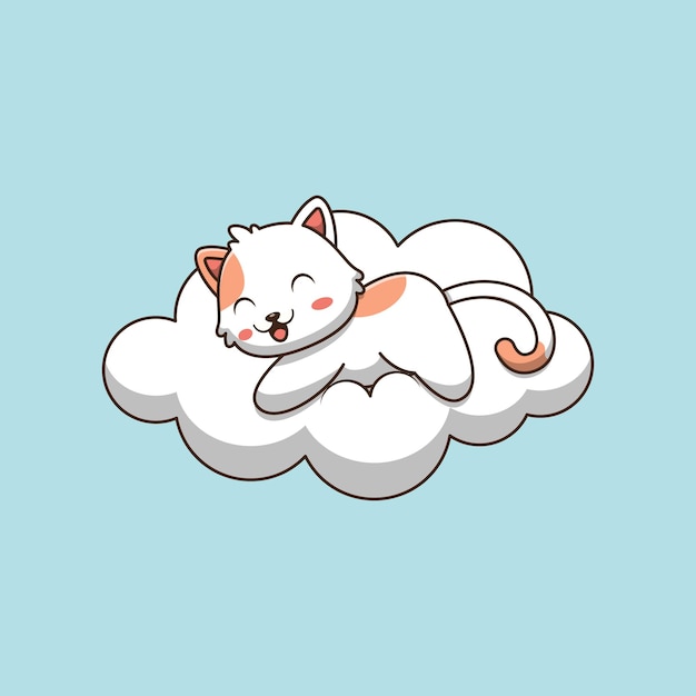 Premium Vector | Cute cat lying on the cloud cartoon illustration