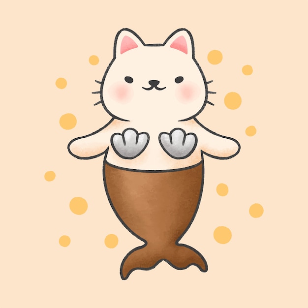 Premium Vector Cute cat mermaid cartoon hand drawn style