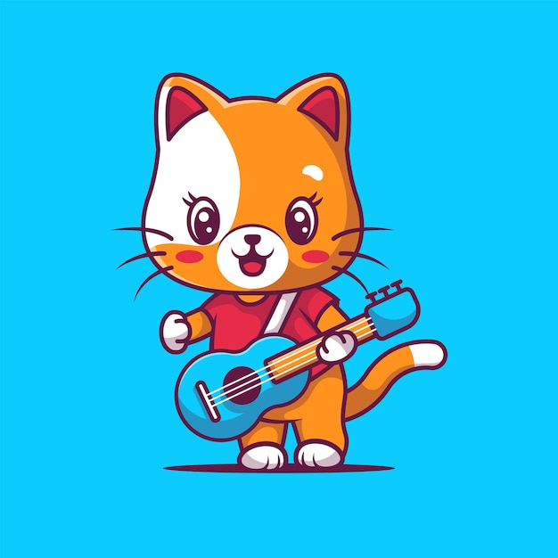 かわいい猫がギターを弾くイラスト プレミアムベクター