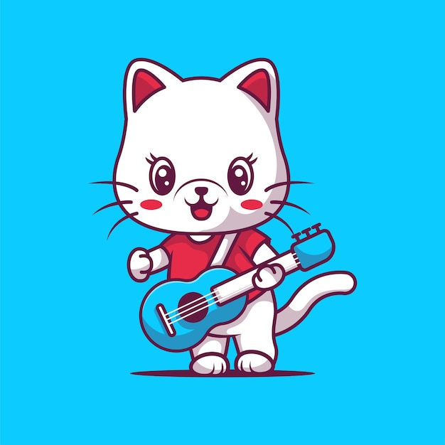 かわいい猫がギターを弾くイラスト プレミアムベクター