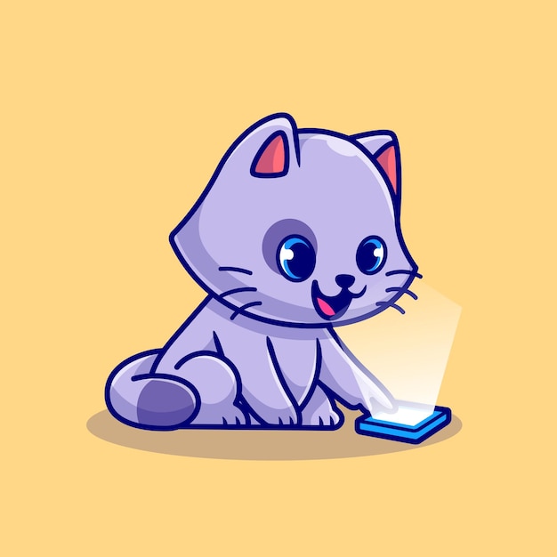 Premium Vector Cute Cat Playing Mobile Phone Cartoon Illustration