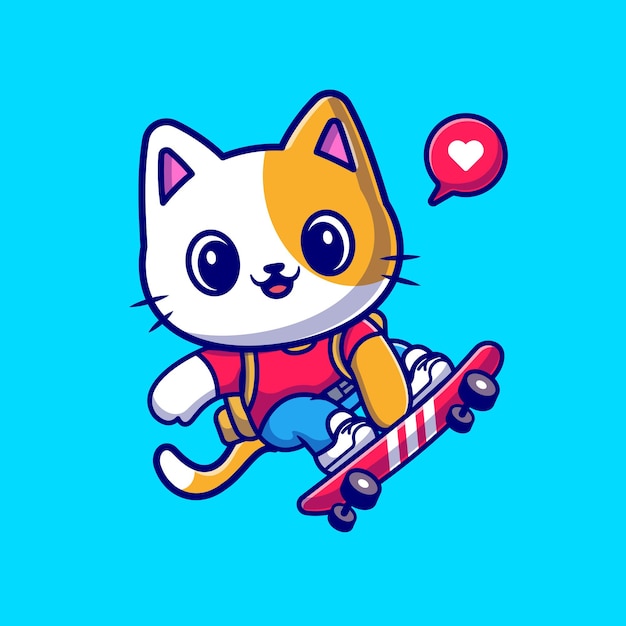 スケートボード漫画ベクトルアイコンイラストを再生するかわいい猫 動物のスポーツアイコンの概念は プレミアムベクトルを分離しました フラット漫画スタイル プレミアムベクター