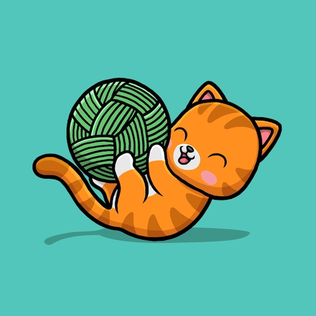 Premium Vector Cute cat playing yarn ball cartoon.