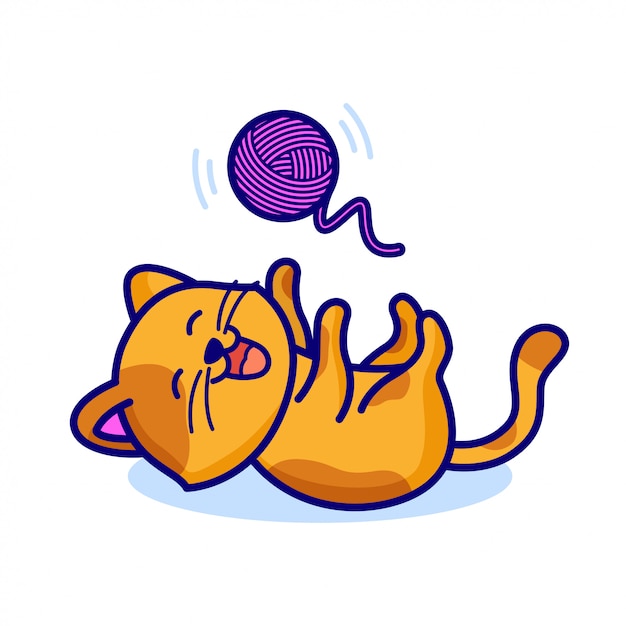 Premium Vector | Cute cat playing yarn ball