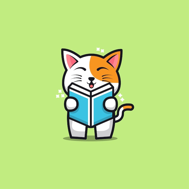 かわいい猫読書本漫画イラスト プレミアムベクター