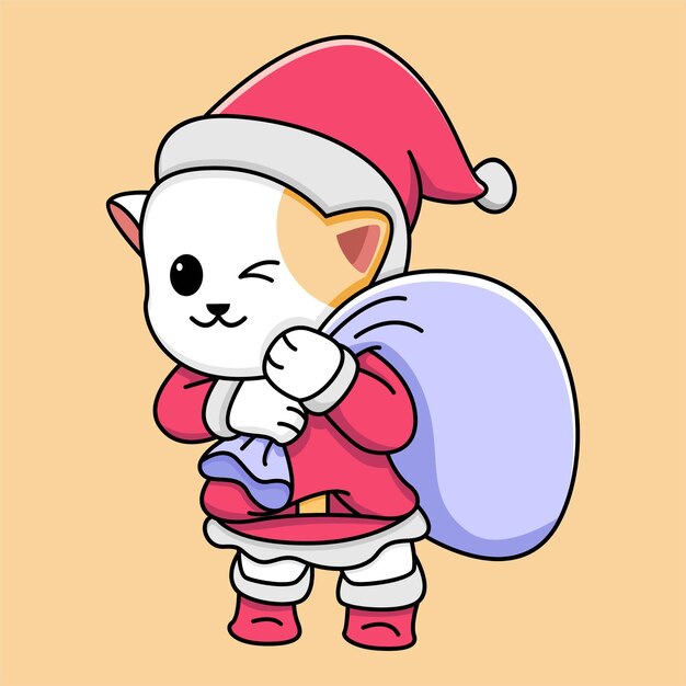 Premium Vector Cute Cat Santa Claus Cartoon Illustration