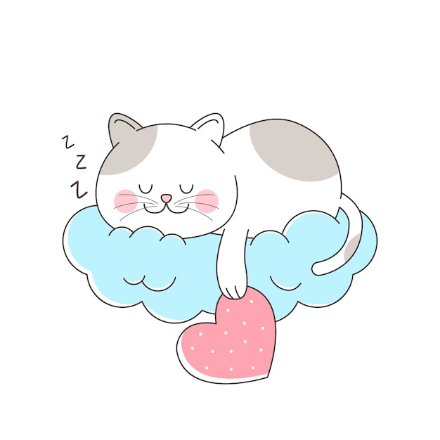 Cute cat sleeping in the cloud hanging love | Premium Vector