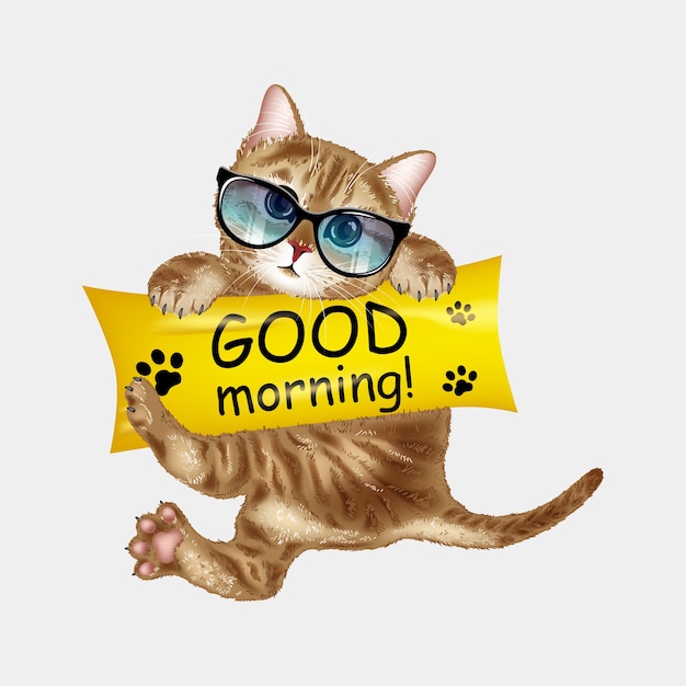 Premium Vector | Cute cat in sunglasses good morning