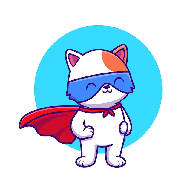 かわいい猫のスーパーヒーローの漫画イラスト 動物のヒーローの概念分離フラット漫画 無料のベクター