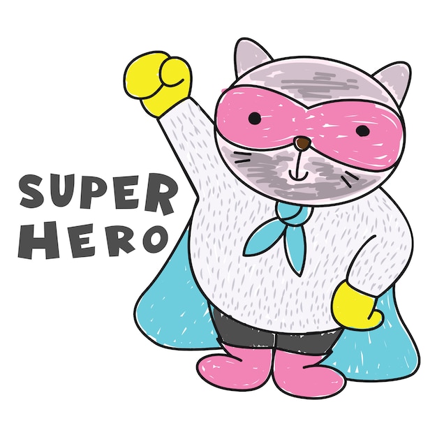 Premium Vector | Cute cat superhero hand drawn