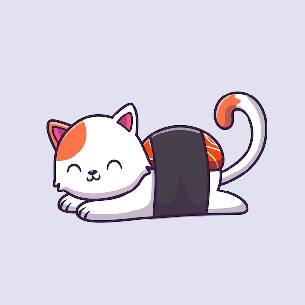 かわいい猫寿司サーモン漫画アイコンイラスト 無料のベクター