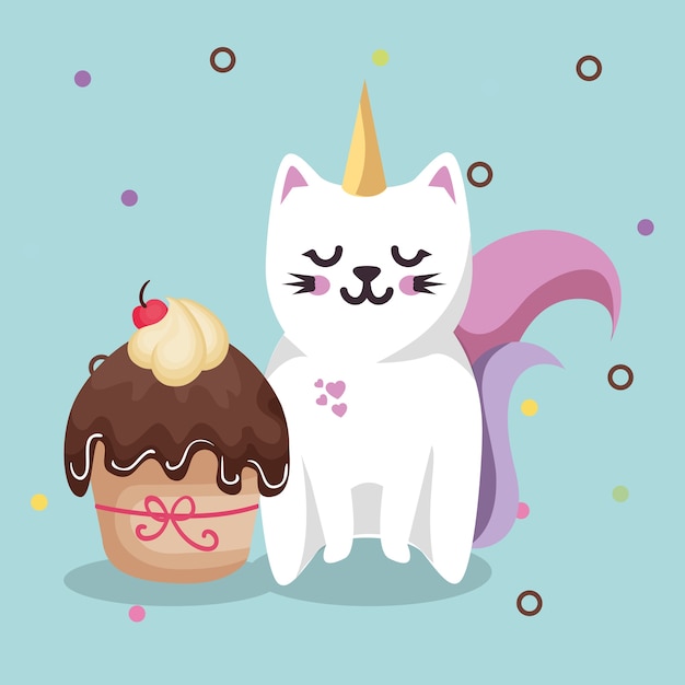 Cute cat sweet kawaii with cupcake birthday card | Premium ...