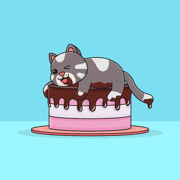 Premium Vector | Cute cat on top of cake