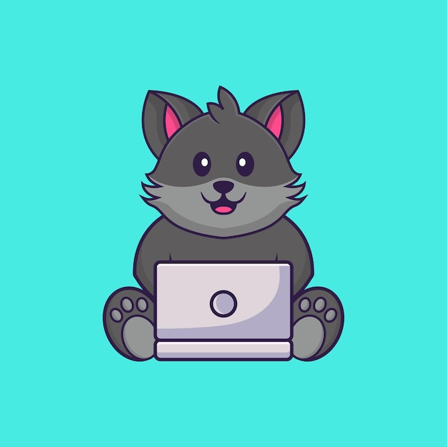 Premium Vector | Cute cat using laptop. animal cartoon concept isolated ...