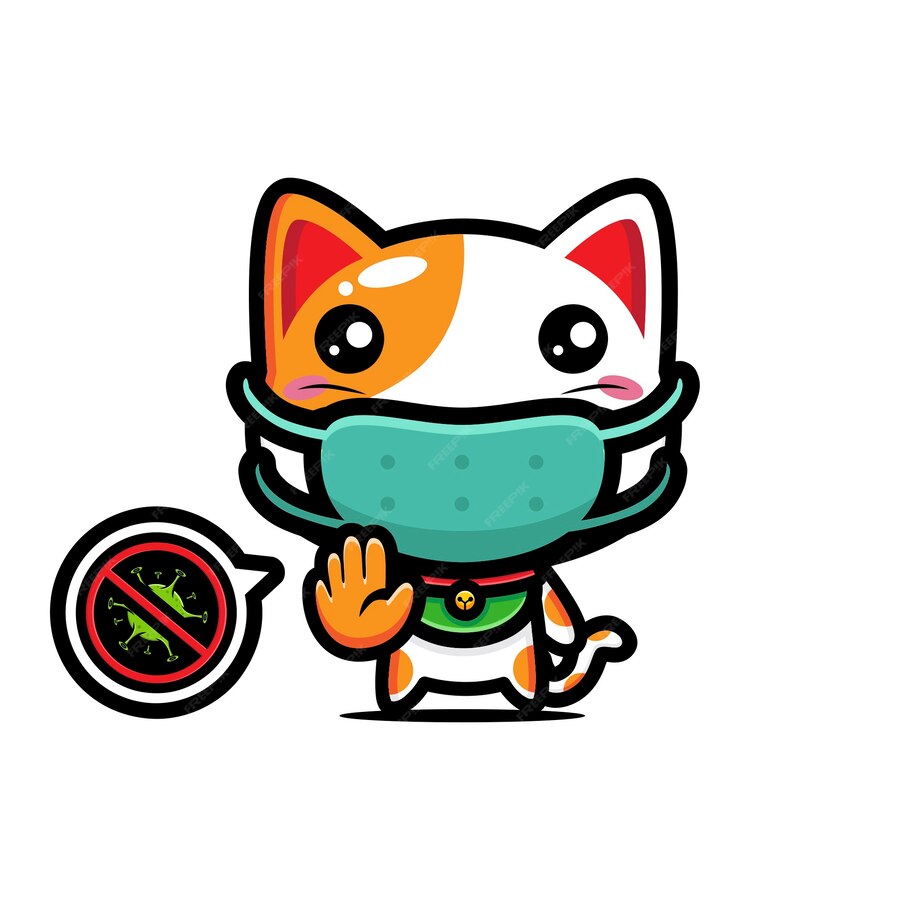 Premium Vector | Cute cat wearing a mask with a stop virus pose