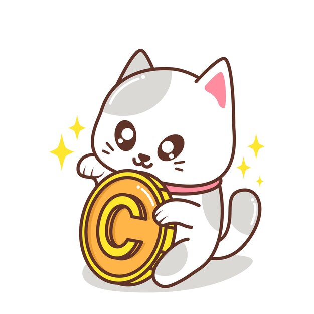 Premium Vector | Cute cat with big coin illustration