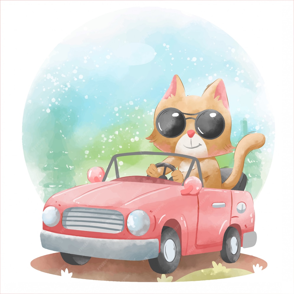 Premium Vector | Cute cat with the car