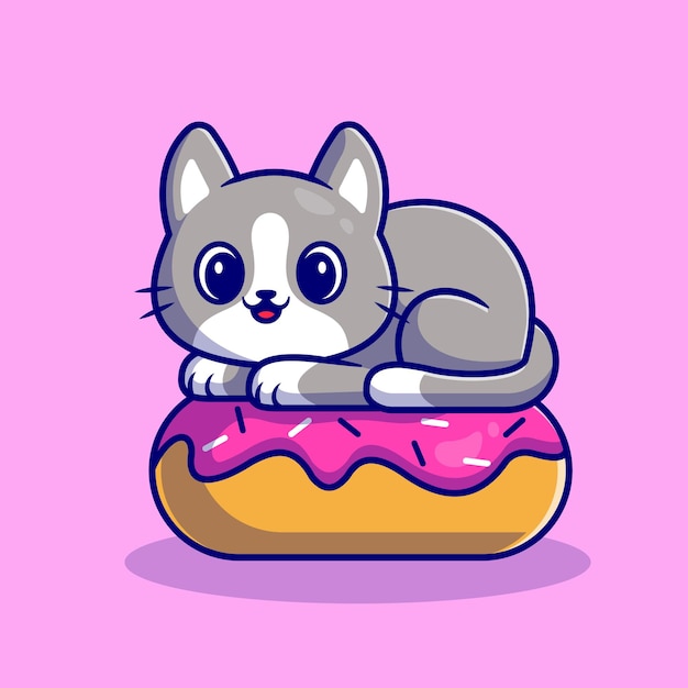 Free Vector Cute Cat With Doughnut Flat Cartoon Style 5321