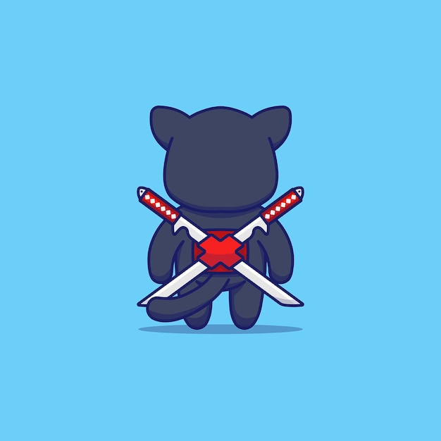 Premium Vector | Cute cat with ninja costume from back side