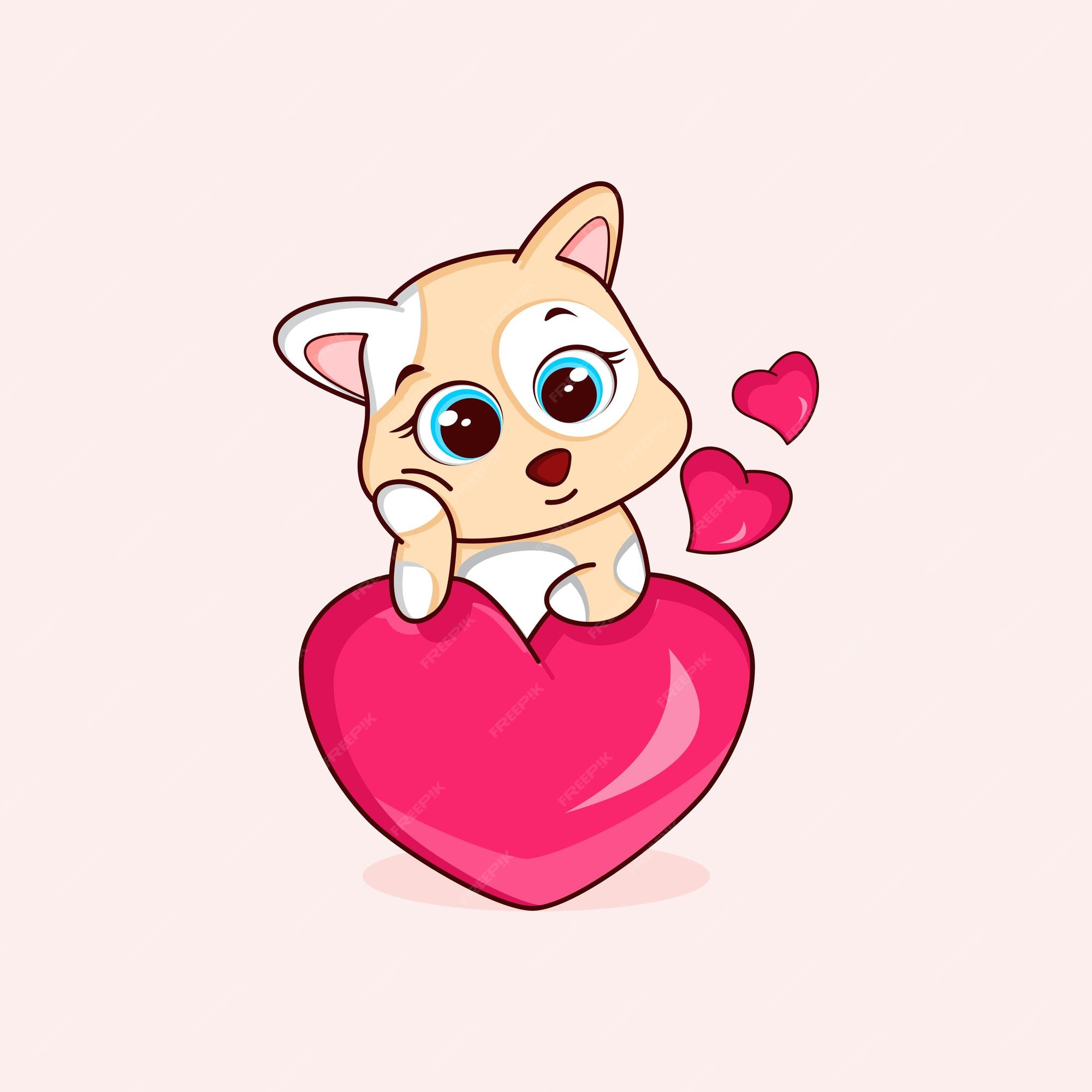 Premium Vector | Cute cat with pink love