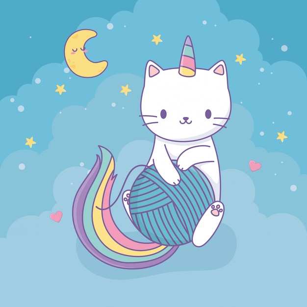 虹の尾のかわいいキャラクターとかわいい猫 プレミアムベクター