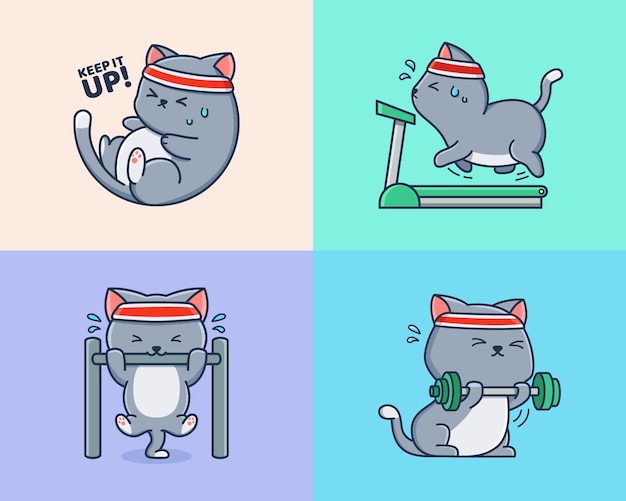 Premium Vector | Cute cat workout cartoon