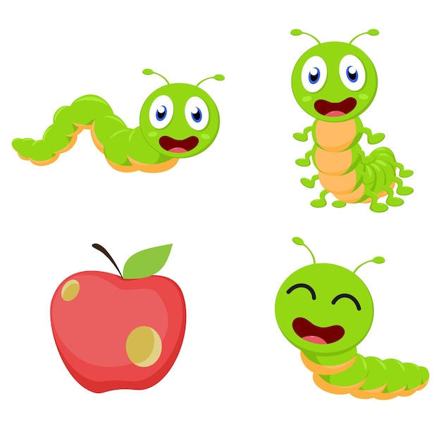 Cute caterpillar cartoon cartoon collection set | Premium Vector