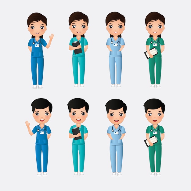 Premium Vector | Cute catoon chaacter of male and female nurse on a ...