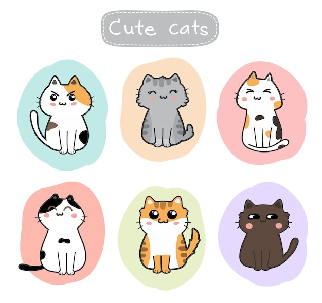 Premium Vector | Cute cats cartoon set vector