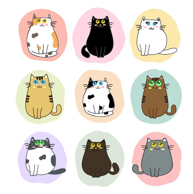 Premium Vector Cute Cats Cartoon Set Vector 1502