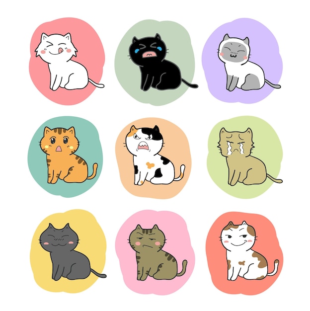 Premium Vector Cute Cats Cartoon Set Vector