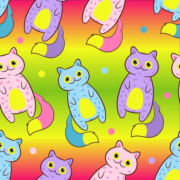 Premium Vector Cute Cats Colorful Seamless Pattern Background Vector