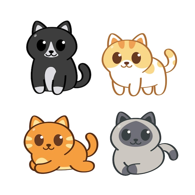 Premium Vector | Cute cats in doodle line art style sit stand and lay ...