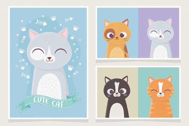 かわいい猫ペット貴様キャラクターネコキャラクター漫画イラスト プレミアムベクター