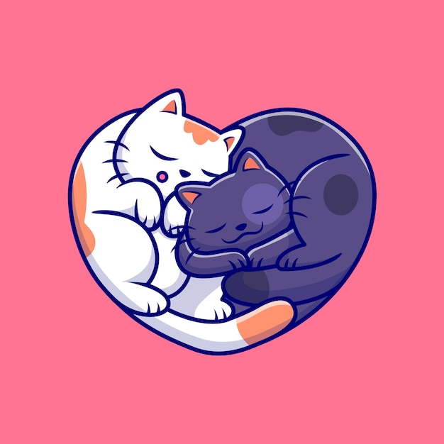 かわいい猫が一緒に寝ている漫画イラスト プレミアムベクター