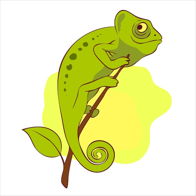 Premium Vector | Cute chameleon on the branch illustration