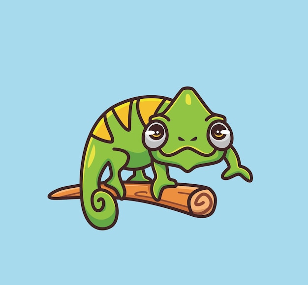 Premium Vector | Cute chameleon camouflage on branch. cartoon animal ...