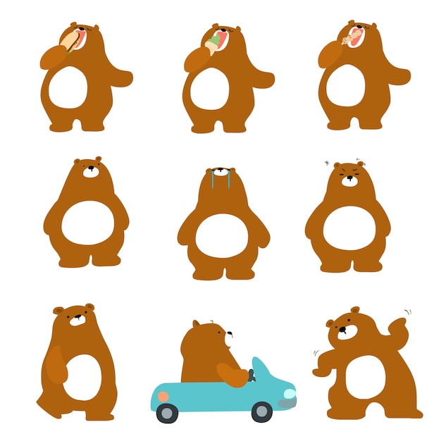 Download Cute character brown bear variety action pack vector ...